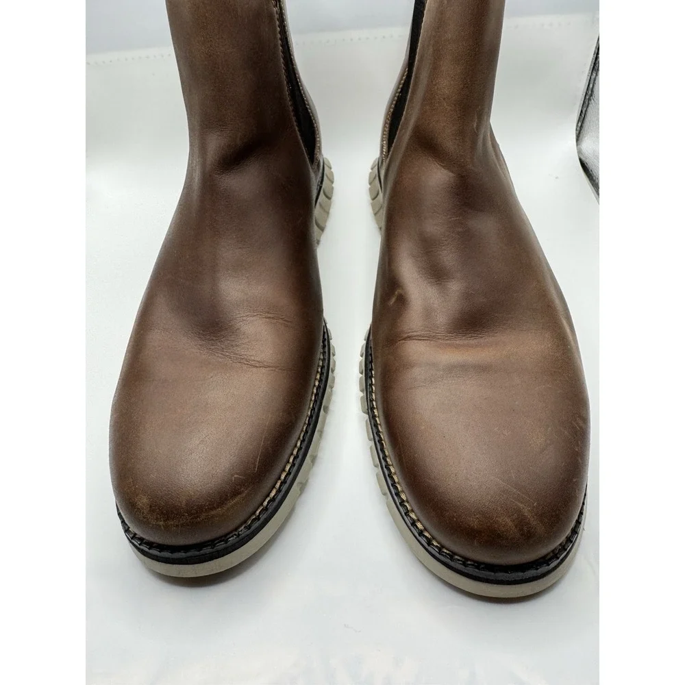 Cole Haan Zerogrand Chelsea Waterproof Brown Leather Men's Boots SZ 10 FLAWS